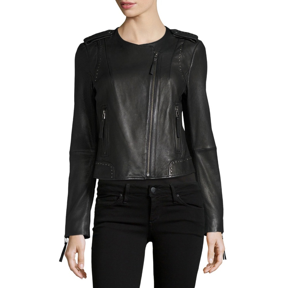 Joie Black Studded Leather Moto Jacket